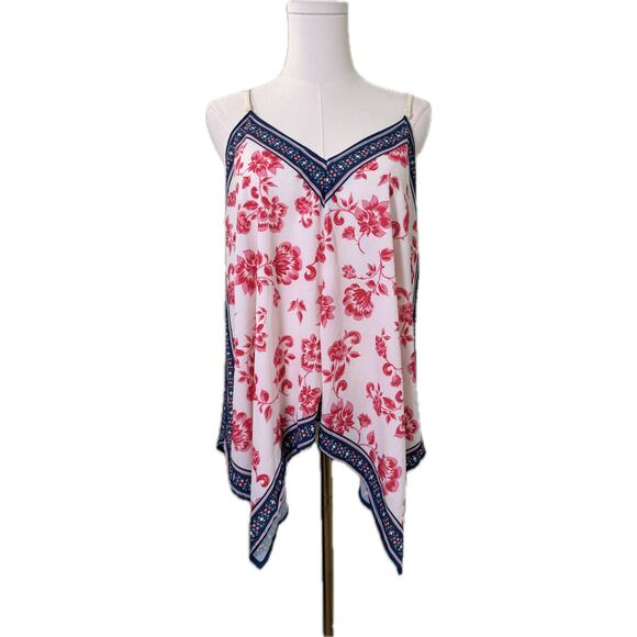 Women's Jealous Tomato Spaghetti Strap Floral Handkerchief Tank Top, Size Large - Picture 1 of 8